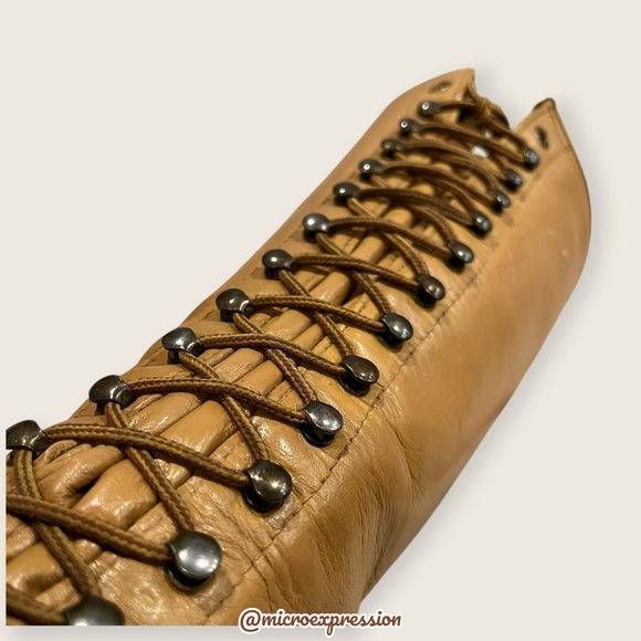 1960 VINTAGE Frye Campus Lug Lace Up Yellow Tan Banana Vintage Leather Tall Boot - Picture 10 of 15